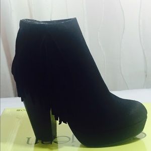 Cathy Jean Suede Fringe Heel Booties